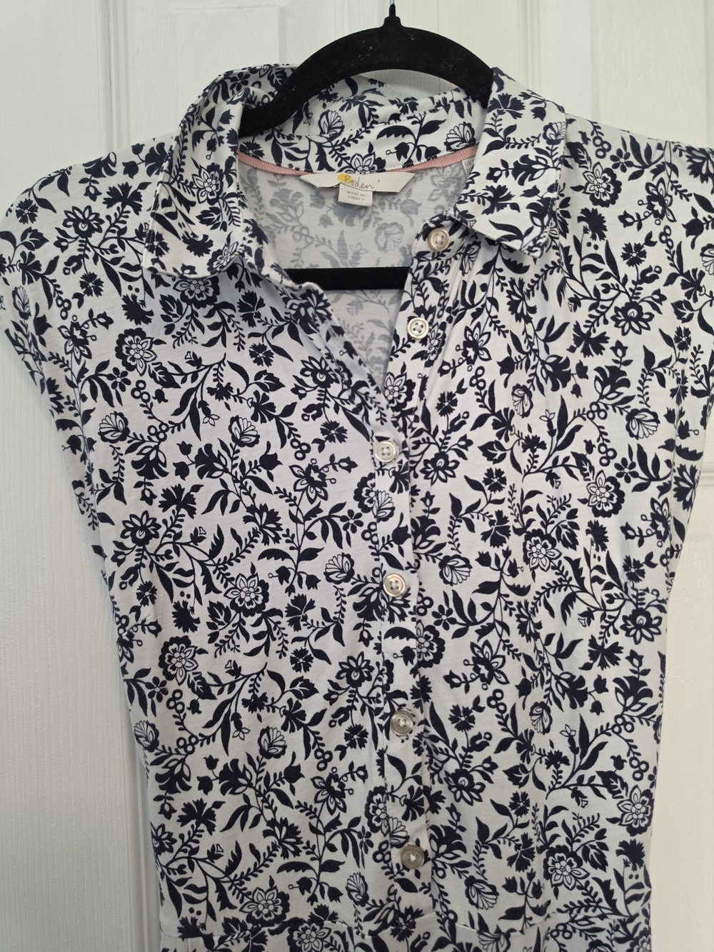 Boden White & Navy Sleeveless Collared Floral Mini Dress Size 6 - Picture 3 of 8